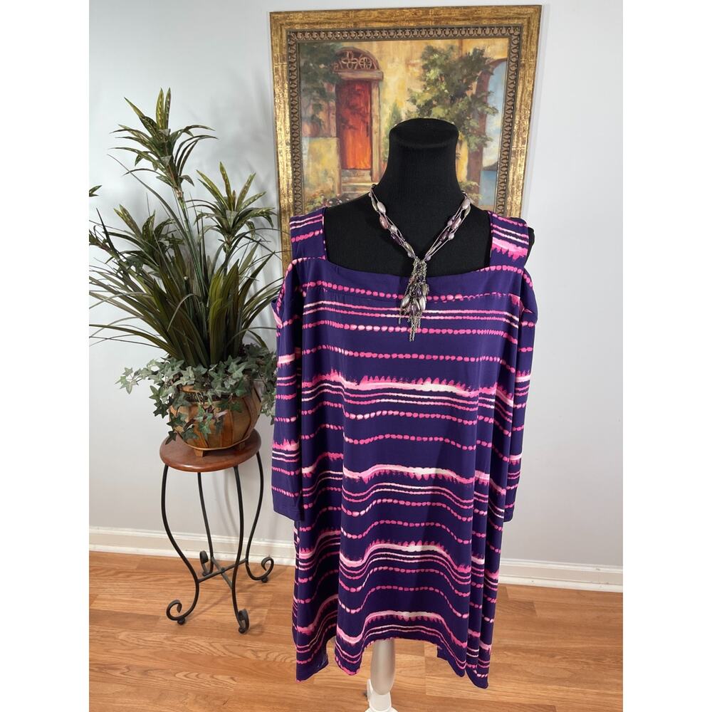 Catherines Cold-Shoulder Top Women's Size 4X Purple Striped Festival Boho Chic